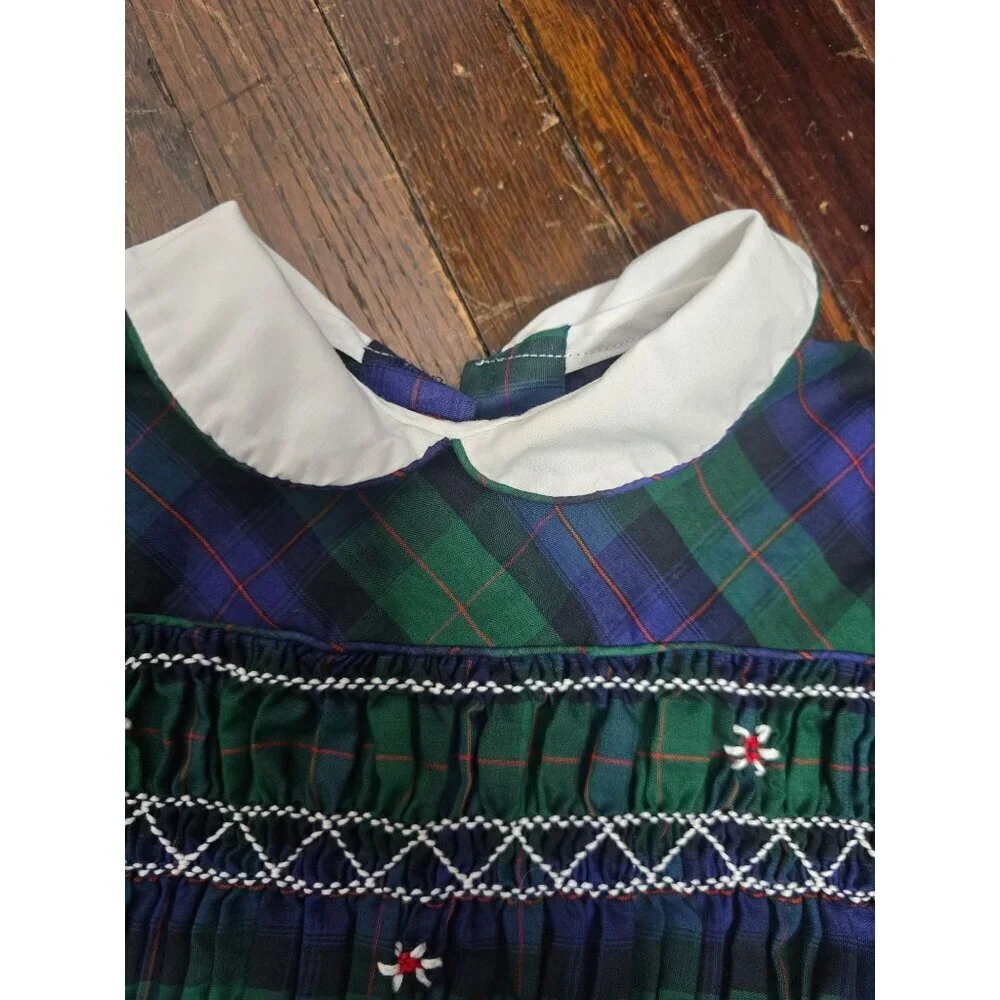 Vintage Girls Blue Green Plaid Dress